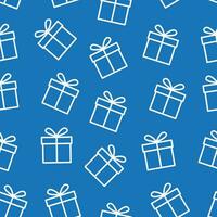 simple pattern repeating gift icon white outline random line on blue background vector