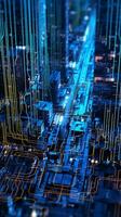 Technology circuit board background blue light, Generative AI photo