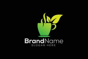 Trendy and minimal green tea or natural tea vector logo design
