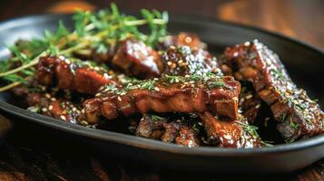 Succulent and tender Lamb ribs marinated in a savory blend of spices, AI Generated photo