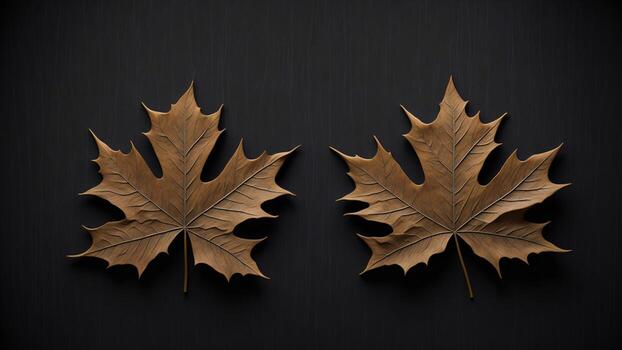 otoño arce hoja en negro madera textura antecedentes. 3d hacer ilustración. ai generado foto