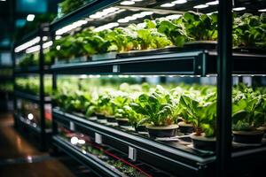 Aquaponics system grows lettuce using ventilator and LED belts combining fish aquaculture with hydroponics photo