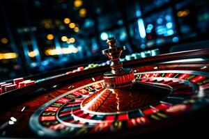 Highly contrasted moving image showcasing a roulette game being played in a casino photo