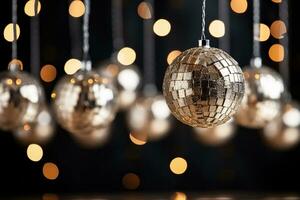 un grande plata pelota para disco fiestas ese refleja ligero y crea un festivo atmósfera foto