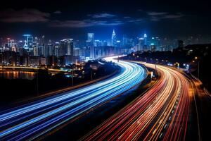 Long exposure captures the mesmerizing lights of cars driving at night photo