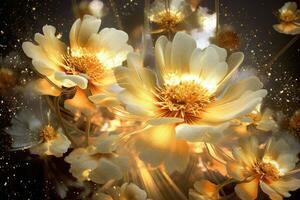 Golden flowers in full bloom with particlesai technology AI Generated photo