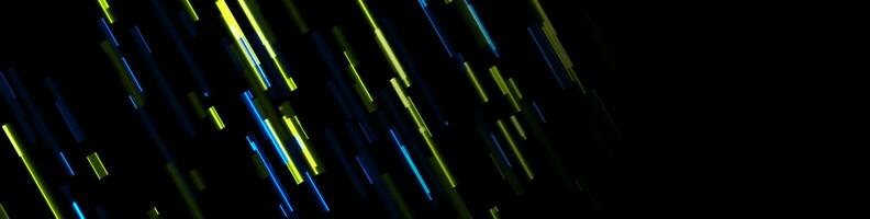 Yellow and blue neon glitch lines tech banner vector