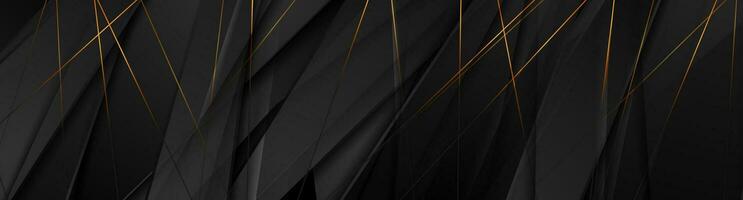 Black glossy stripes and golden lines abstract background vector