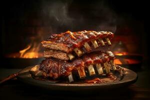 Cordero costilla y vástagos parrilla con hierbas, generativo ai foto