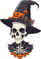 Skull with Witch Hat Cartoon AI Generative png