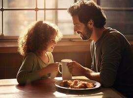 Father eating with his daughter photo