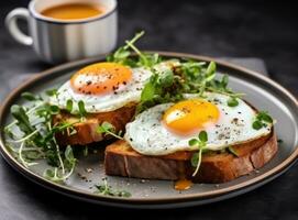 sano desayuno con frito huevos foto