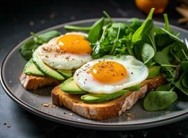 sano desayuno con frito huevos foto