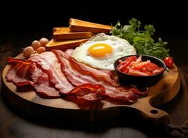 English breakfast with fried eggs and bacon photo