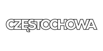 Czestochowa in the Poland emblem. The design features a geometric style, vector illustration with bold typography in a modern font. The graphic slogan lettering.