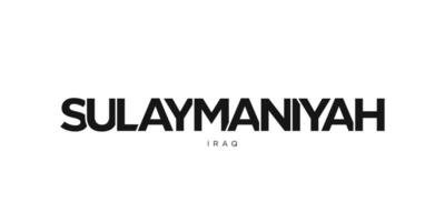 Sulaymaniyah in the Iraq emblem. The design features a geometric style, vector illustration with bold typography in a modern font. The graphic slogan lettering.