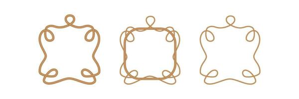 Set of rope frames with knots. Design element for marine sailor theme. Vector illustration isolated on white background