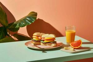 Product photography breakfast sandwiches. Generate Ai photo