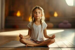 Little girl yoga pose. Generate Ai photo