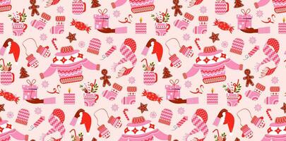 Seamless pattern of New Year's clothes. Vector background with New Year elements in flat style.