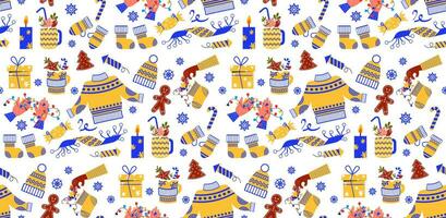 Seamless pattern of New Year's clothes. Vector background with New Year elements in flat style.