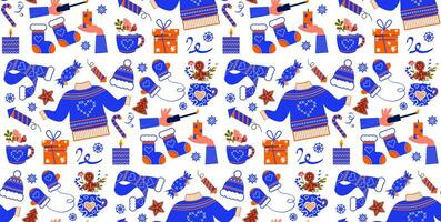 Seamless pattern of New Year's clothes. Vector background with New Year elements in flat style.