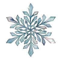 Hand drawn artistic blue snowflake with watercolor paper texture. Can be used for printed materials, prints, posters, cards, logo and web social media. Abstract background. Drawn decorative elements. vector