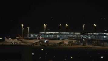 Swiss airlines planes at the airport at night video