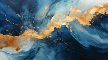 Blue and gold marble textured background photo