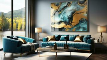 Interior of living room with a window 3D rendering photo