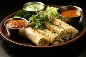 Sandwich roll Served with a variety of coconut based condiments. photo
