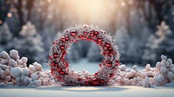Christmas wreath decorated with red baubles background photo