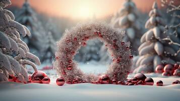 Christmas wreath decorated with red baubles background photo