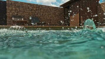 Children summer games in the outdoor pool video