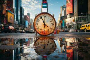 old street post with a clock on the streets photo