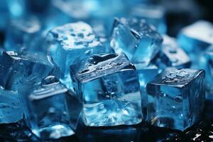Ice cubes realistic set blue collections of ice isolated on a dark background photo