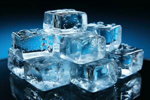 ice cubed isolated on a dark blue background photo