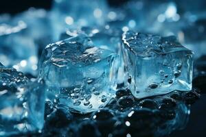 Ice cubes realistic set blue collections of ice isolated on a dark background photo