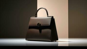 Luxury Leather Handbag and minimalistic backdrop. Created with Generative AI photo