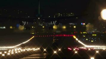 Airplane landing at night video