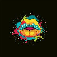 Lips drawn in hippie style. Retro aesthetics of the 70s.Vector psychedelic style. vector