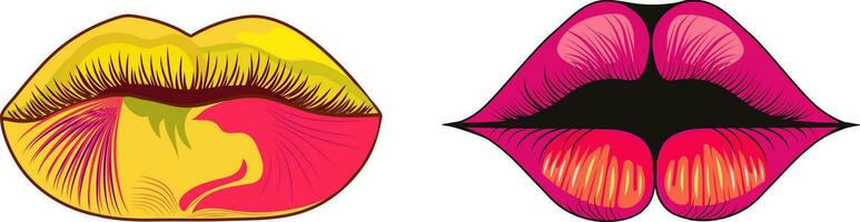 Lips drawn in hippie style. Retro aesthetics of the 70s.Vector psychedelic style. vector