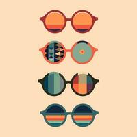 conjunto de geométrico resumen gafas de sol.70s retro hippie estilo.vibraciones miedoso los anteojos con deco elementos.vintage nostalgia psicodélico elementos. vector