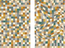 Collection of retro checkerboard backgrounds featuring vivid hues. A groovy and psychedelic chessboard backdrop inspired by the 60s and 70s. vector