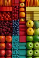 Creative flat lay composition of various fruits, Generative AI photo