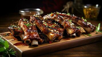 Succulent and tender Lamb ribs marinated in a savory blend of spices, AI Generated photo