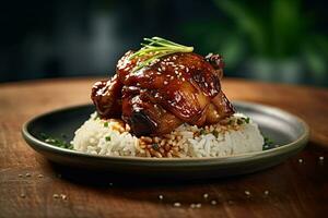 Chicken Biryani with rice and herbs parsley Generative AI photo