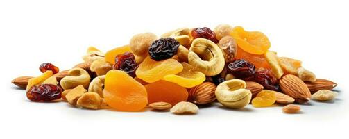 Footer of mix dry fruit on white background, AI Generated photo