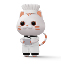 linda gato cocinero vistiendo cocinero uniforme, animal alimento, 3d representación png