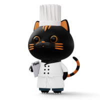 linda gato cocinero vistiendo cocinero uniforme, animal alimento, 3d representación png